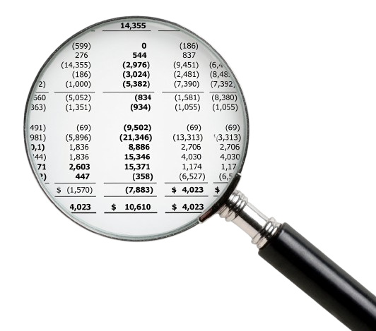 magnifying glass on financial statement